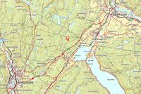 Kart som viser beliggenheten av plassen, omtrent 2,5 kilometer nord for Darbu