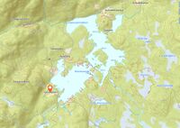 Kart som viser beliggenheten av Gorudvollen i sørvestre enden av Hoensvannet.