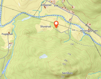 Kart som viser beliggenheten av plassen omtrent 200 meter sør for Bingselva