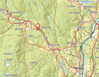 Kart som viser beliggenheten av plassen 6-7 kilometer nordvest for Skotselv