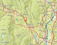 Kart som viser beliggenheten av plassen 5-6 kilometer nordvest for Skotselv