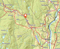 Kart som viser beliggenheten av plassen, omtrent 6 kilometer nordvest for Skotselv