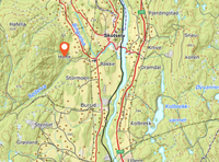 Kart som viser beliggenheten av plassen omtrent 3 kilometer sørvest for Skotselv