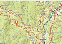 Kart som viser beliggenheten av plassen, omtrent 6 kilometer nordvest for Skotselv