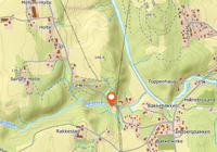 Kart som viser beliggenheten ved Spitelva omtrent 600 meter sørøst for gårdstunet på Søndre Holte