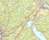 Kart som viser beliggenheten av plassen, omtrent 2,5 kilometer nord for Darbu