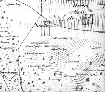 Kart Østre Toten 1819 utsnitt Smeby.jpg