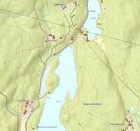 Kart som viser beliggenheten av Såtevollen og de øvrige plassene i nedre del av Lurdalen.