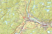 Kart som viser eiendommens beliggenhet, cirka 2 kilometer vest for Hokksund.