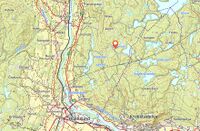 Kart som viser beliggenheten av Branestjerndammen, drøyt 6 kilometer nordøst for Hokksund.