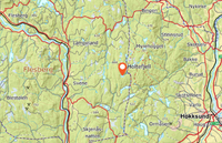 Kart som viser beliggenheten av Søre Øyvatnet, omtrent 7 km øst for Numedal og 7-800 meter vest for kommunegrensa mot Øvre Eiker.