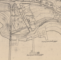 Kart over Lillehammer brygge fra 1934. Nr. 7 er Thorstadbua.
