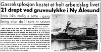 Faksimile fra Nationens forside 6. november 1962; utsnitt av omtale av Kings Bay-ulykka.