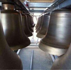 Klokkespillet i Fredrikstad rådhus, produsert av Olsen Nauen (2014). Foto: Olsen Nauen klokkestøperi (2014).