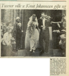 Oppslag på første side i Morgenposten da Knut Johannesen giftet seg i kirken, 18. juni 1960. Foto: Morgenposten (1960).
