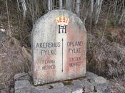 Haakon VIIs monogram på grensestein mellom Østre Toten og Eidsvoll (Feiring). Foto: Stig Rune Pedersen