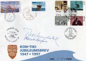 Kon-Tiki jubileumsbrev fra 1997 signert Heyerdahl og Haugland Foto: Stig Rune Pedersen