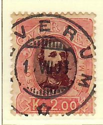 Kronemerke Kong Oscar II 1878-1908 i verdien 2 kroner.