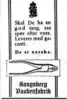 Annonse for verktøy fra Kongsberg Våpenfabrikk i Aftenposten 1927. }}