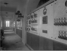 Kontrollrom på Hauen transformatorstasjon. Foto: Anders Beer Wilse/Norsk Teknisk Museum