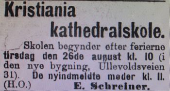 Kristiania katedralskole kunngjøring Aftenposten 23 august 1902.jpg