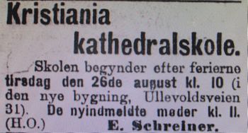 Kristiania katedralskole kunngjøring Aftenposten 23 august 1902.jpg