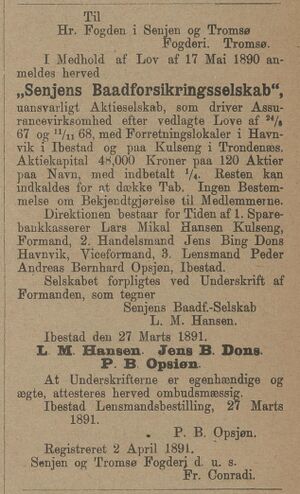 Kunngjøring i Handelsregistre for Kongeriket Norge 1891.jpg