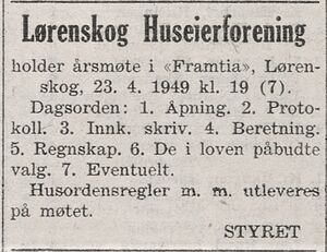 Lørenskog Huseierforening innkalling 1949.jpg