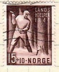 Frimerke 15+10 øre. Landshjelpen 1944.