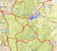 Kartutsnitt over Gjelleråsmarka fra Liastua til Fletstein ved Lahaugmoen.