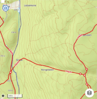 Kartutsnitt som viser utfartsstedet Liastua og den gamle husmannsplassen Gropa ved Kongedalen.