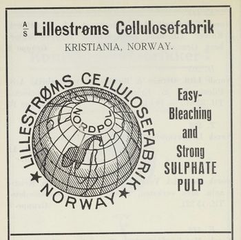 Annonse for Lillestrøms Cellulosefabrikk. Annonse fra publikasjonen Norges Varemesse 1921.