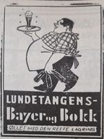 Lundetangens Bayer og Bokk Annonse fra tidlig 30-tallet.