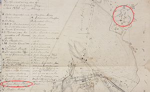 Lw kart 1832 med Anne Støas plass inntegnet og avmerket.png