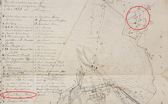 Lw kart 1832 med Anne Støas plass inntegnet og avmerket.png