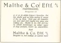 Annonse for farvehandelen Malthe & co. eftf A/S.