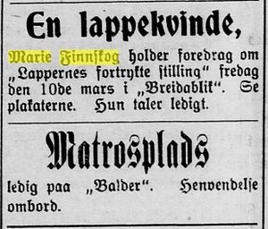 Marie Finnskog NordreBergenhusFolkeblad Florø 9mars1916.JPG