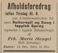 Annonse i Gudbrandsdølen 31. mars 1896: avholdsforedrag ved Marie Stengel.
