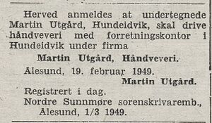 Martin Utgård Veveri faksimile bekjentgjøring 1949.jpg