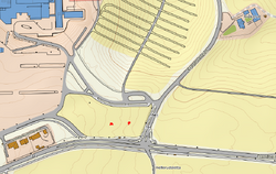 Master ved Kragerud markert med rødt. Det nærmeste huset har adresse Trondheimsveien 15.