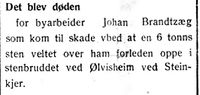 Melding om dødsfallet i Nord-Trøndelag og Nordenfjeldsk Tidende 18. desember 1934.