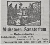 Annonse for sanatoriet (1912). Foto: fra Morgenbladet 12. mars 1912.