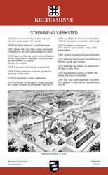 Minneskilt med perspektiv av Strømmens Værksted omtrent da Joakim og Alf Ihlen tiltrådte som direktører.