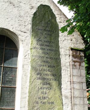 Minnestein ved Korskirken i Bergen Slaget ved Alvøen.jpg