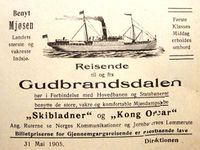 Annonse for «Mjøsen» og «Gudbrandsdalen» 1905.