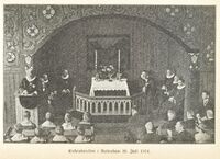 Motiv fra innvielsen av Sjømannskirken i Rotterdam 26. juli 1914, faksimile fra bladet Bud og hilsen, nr. 17 (1914).