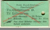 Norsk Hoved-Jernbanes Familiebillett Christiania Ø-Lillestrøm. Ukjent/Norsk Jernbanemuseum