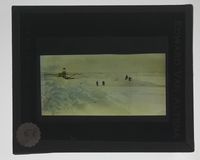 NPRA96. Fire personer rydder snø og et av flyene, antakelig "N25", ved 88 grader nord. Foto: Nasjonalbiblioteket