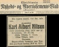 Dødsannonse over Karl Albert