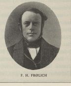 Banksjef F. H. Frølich i Christiania Bank og Kreditkasse var en pådriver for bygging av Hovedbanen. Kilde: "Norsk Hoved-Jernbane i femti Aar". nb.no